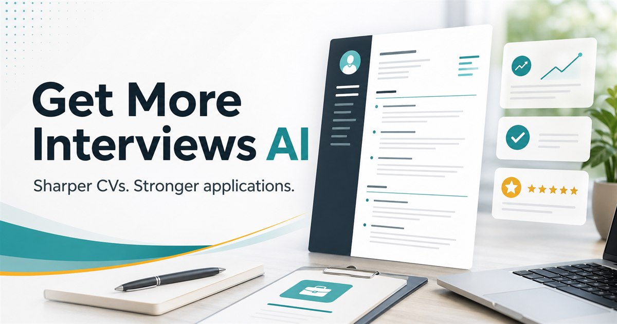 Screenshot of Get More Interviews AI, AI CV builder that scores and tailors your CV to a job advert